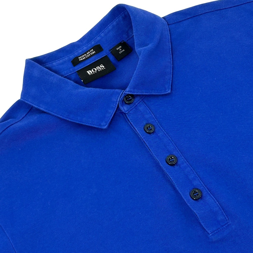 Boss Hugo Boss Shirt Mens M Royal Blue Pima Cotton Polo Regular Fit Short Sleeve